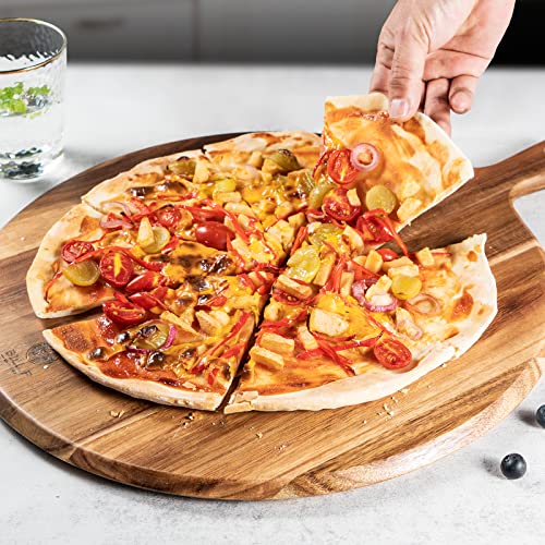 Bill.F Acacia Wood Pizza Peel 16 Inch - 16" Round Cutting Board with Handle for Kitchen Charcuterie & Decorative Use - Image 3