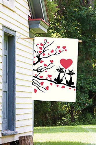 Shinesnow Valentine's Day Two Cats In Love On Heart Tree Branch House Flag 28" X 40" Double Sided Polyester Welcome Large Yard Garden Flag Banners For Patio Lawn Home Outdoor Decor #TOP2