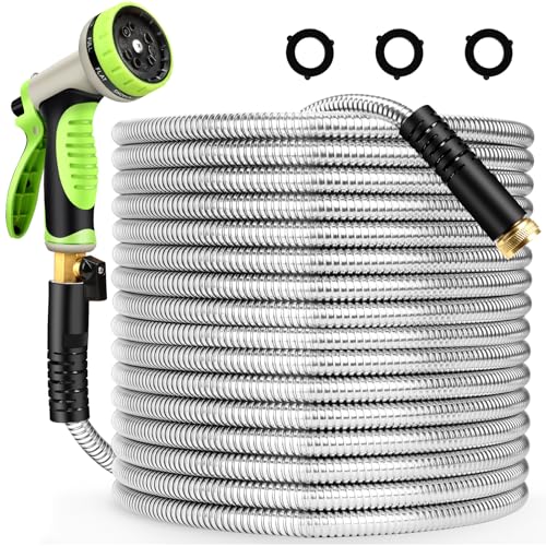 Togake Metal Garden Hose 75 ft Stainless Steel Heavy Duty Water Hose with 10 Function Nozzles Flexible Lightweight Kink-Free Leakproof Sturdy Hoses Pipe 3/4 Brass Fitting for Outdoor Yard Lawn RV