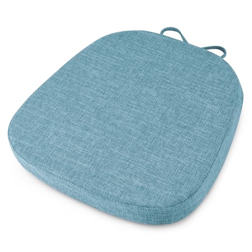 Image of OVOV 14x14 Chair Cushions for Metal Dining Chairs 1 Piece Light Blue | Non Slip, Washable Removable Cover with Ties, Textured, for Dining Room, Kitchen Cafes Bistro Patio, Stackable Chairs