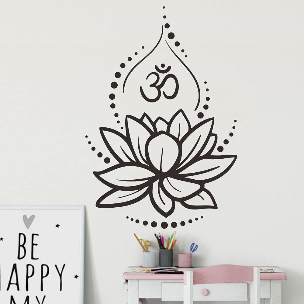 YOYOYU ART HOME DECOR Hinduism Hindu Wall Sticker Lotus Flower Wall Decoration Removable Ornament Yoga Poster Om Symbol Mural for Bedroom LY224 (Black, 40X57CM)