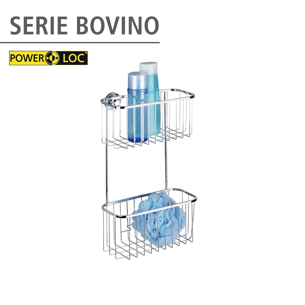 WENKO Power-Loc® portaoggetti da parete a 2 piani in acciaio inox Bovino, Acciaio inossidabile, 22.5 x 35 x 12 cm, Lucido