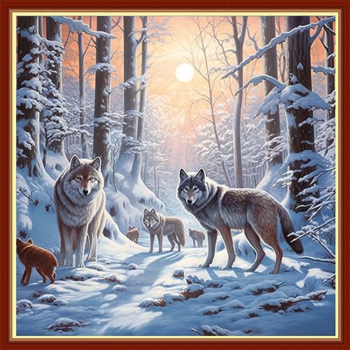 Image of Findvoor Stamped Cross Stitch Kits for Beginners Full Range of Cross Stitching Embroidery Pattern for Adults, 11CT DIY Needlepoint Embroidery Starter Kits-Snow Scenery 17.7x17.7 inch