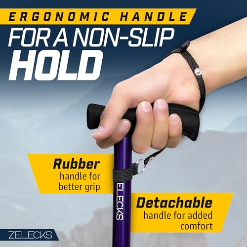 Image of ZELECKS Walking Cane for Women & Men - Self Standing Adjustable Folding Cane with T Handle and 360 Pivot Base - Lightweight Foldable Walking Stick for Seniors - Collapsible Cane for Walking