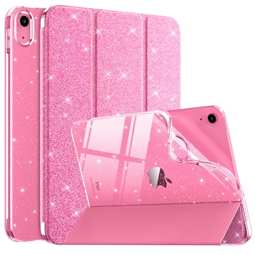 MoKo Case for iPad (A16) 11th Generation 2025/10th Gen 2022, Sparkly iPad 11/10.9 inch Case, Slim Stand Glitter Cover with Shiny Clear TPU Back Shell, Support Touch ID, Glitter Pink