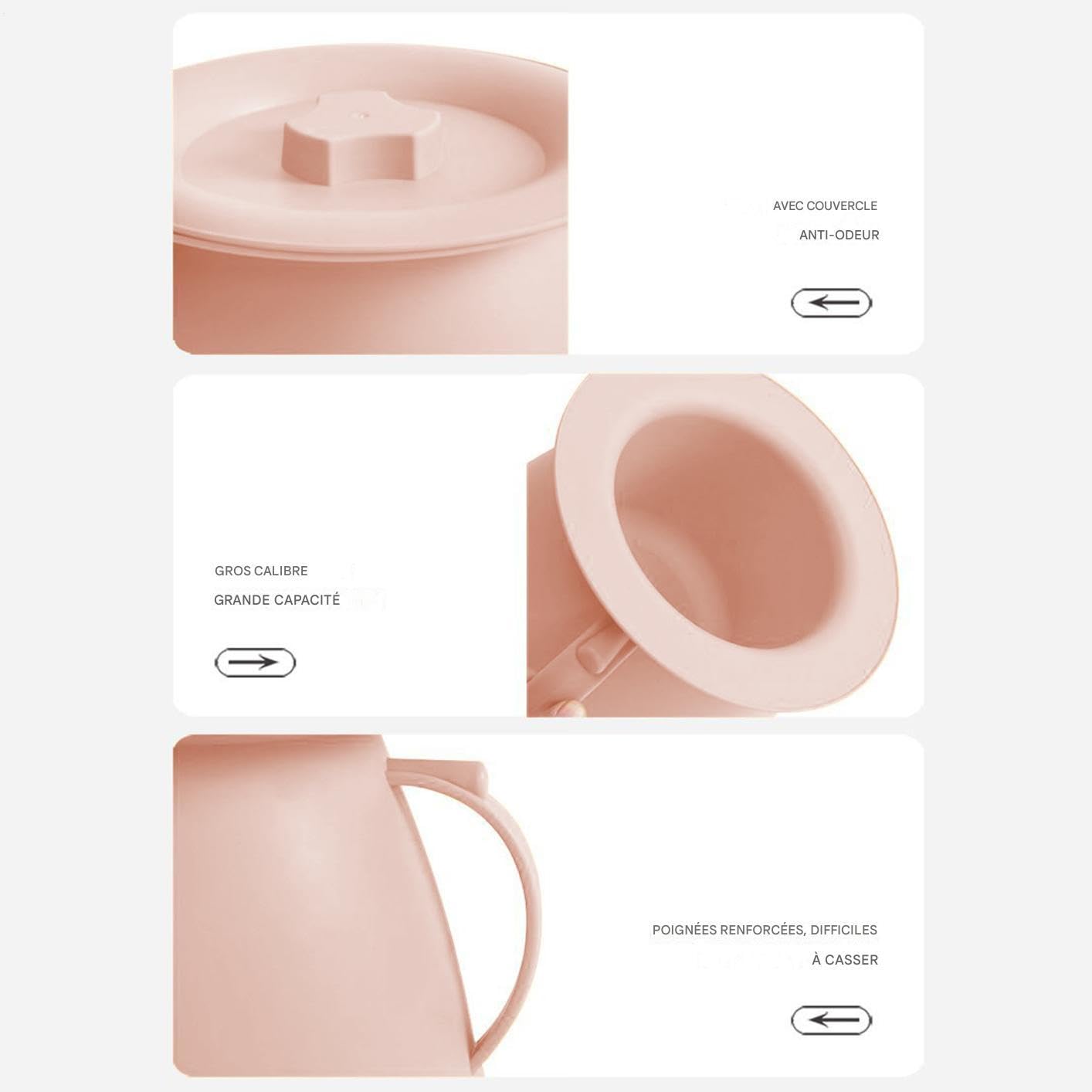 Pot de Chambre - 1,5L Portable avec Couvercle et Poignée - Seau Hygiénique Pour Hommes Femmes Jeunes