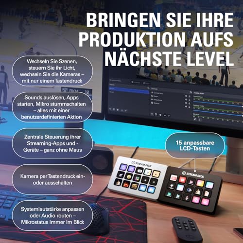 Elgato Stream Deck MK.2 – Studio-Controller, 15 Makrotasten, auslösen von Aktion in Apps und Software wie OBS, Twitch, YouTube und anderen, für Mac und PC