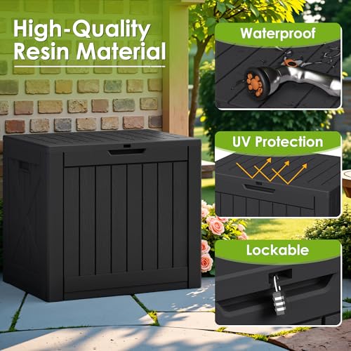 Image of Greesum 40 Gallon Outdoor Deck Box, Resin Storage Chest, Dark Black