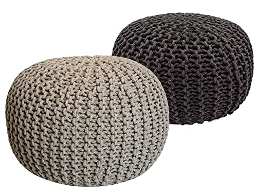 Pouf Set 2 Stück Strickhocker Bodenkissen Grobstrick-Optik Ø 55 cm H 37 cm beige & grau Sitzhocker Cover