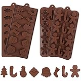 DERAYEE Christmas Silicone Mold for Chocolate, 2 Pcs Silicone Molds Santa Gingerbread Man Shape Fond