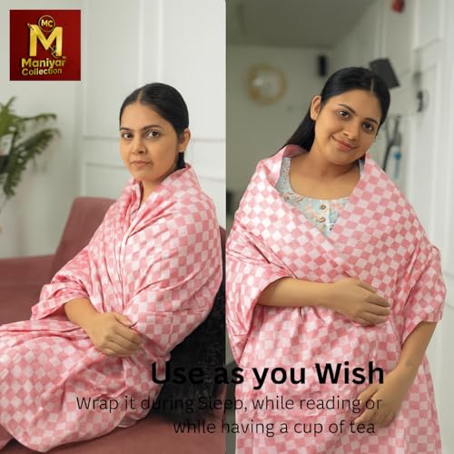 Image of Handloom Bhagalpuri Cotton Silk Mix Dull Andi 3D Checked Chadar - Soft Grey Comforter & Odhnewali Blanket for All-Season Sleeping - (220x125cm - Size) (RED)