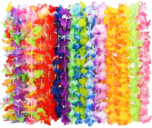 24pcs Leis for Luau Party, Hawaiian Leis Bulk Decorations Silk