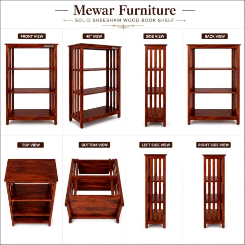 Image of Corner Display Shelf Storage | Wooden Storage Rack & Display Organizer | Solid Sheesham Wood Open Shelf for Living Room, Bedroom, Home & Office (Natural Wood, Open Shelf)