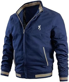 Chaqueta de algodón para hombre con cuello alto Bro.w_ning Zip Casual Suelta Primavera/Otoño Chaqueta de Color Sólido