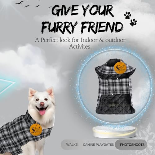 Image of Sage Square Winter Coloured Dog Coat - All-Weather Protection, Windproof, Waterproof Cozy Fleece Lining, Adjustable Straps, Durable Construction, Stylish, Comfortable, Jacket (Black & White, Large)