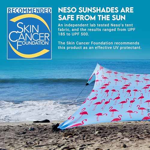 Image of Neso Gigante Portable Beach Tent Sun Shelter - Lightweight Beach Shade Canopy - Easy Setup for Family Outings - Patented Reinforced Corners - UPF 50+ Sun Protection - 8ft Tall, 11 x 11ft - Flamingos