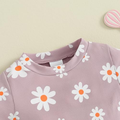 Image of Ayalinggo Baby Girl Summer Outfits Short Sleeve Lettuce Trim Floral Tops + Shorts Set Infant Clothes
