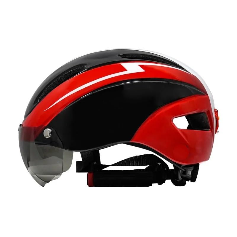 Casco Bicicleta Casco De Bicicleta Acolchado con Luces, Parabrisas, Montar, Montaña Gafas(Black Red White)