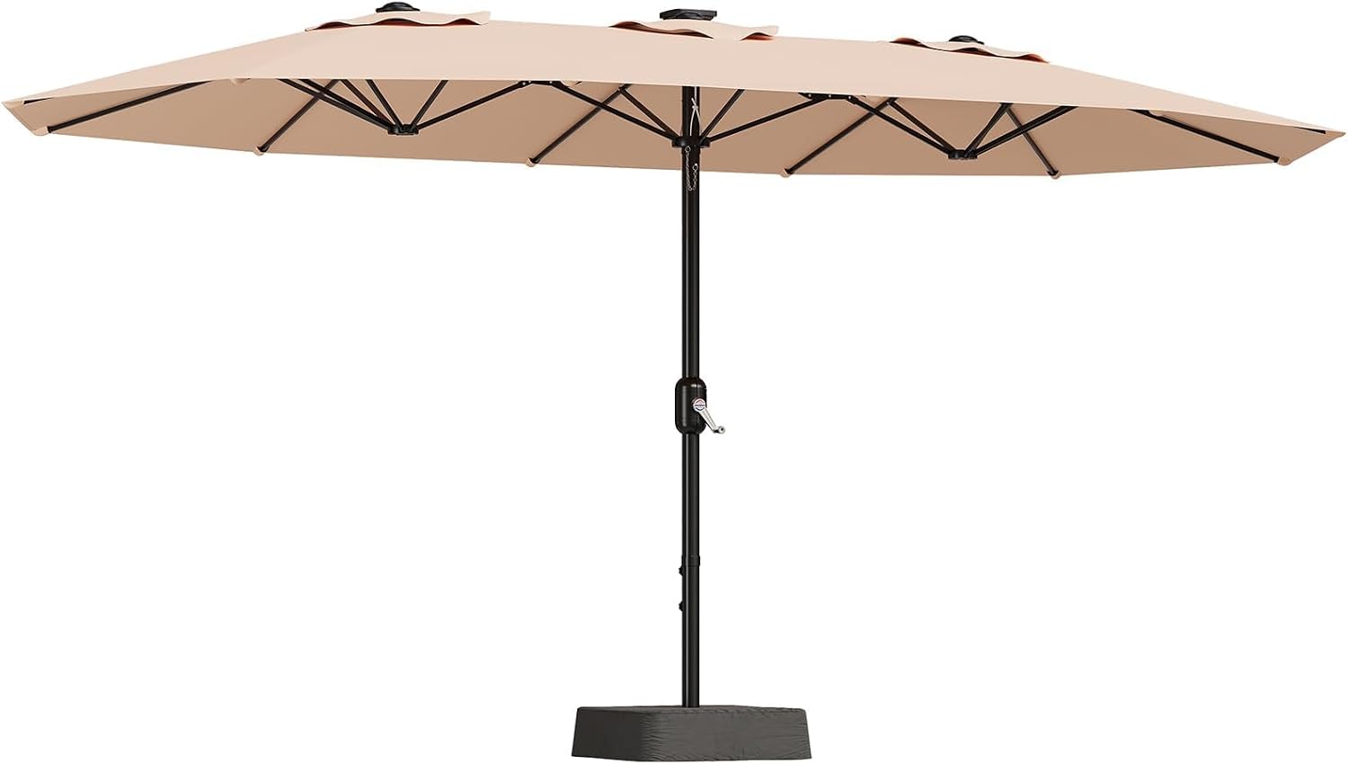 15FT Extra Large Double-Sided Patio Umbrella with Solar LED Lights – Heavy-Duty Rectangular Outdoor Market Umbrella, Fade-Resistant UV Canopy, Included Base for Backyard, Pool, Deck, Garden – Beige/Mist Blue