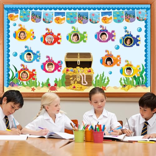 Image of gisgfim 80Pcs Summer Cutouts Submarine Decorations Under The Sea Bulletin Board Summer Ocean Paper Cut-Outs Classroom Decor for Boy Girl DIY Craft Photo Wall Kindergarten Preschool Party Favor Supply