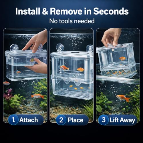 Image of Double Deck Aquarium Breeding Box Medium (14x8x14 cm) Acrylic Fish Fry Isolation Tank | Air Pump Connectable Oxygen Supply | Strong Suction Cup Breeder Box for Guppy, Molly, Betta