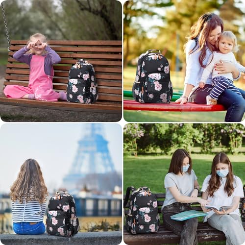 Image of Leaper Floral School Backpack Girls Bookbag Daypack USB Charging Port Black-2
