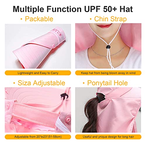 Image of Women Wide Brim Face Mask Sun Hat Detachable Neck Face Flap Ponytail UV Protection Visor Hat Garden Fishing Hiking