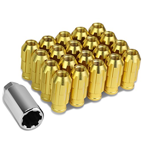 Image of DNA MOTORING LN-ZTL-9025-15-GD 20Pcs M12 x 1.5 Open End Style Wheel Lug Nuts w /Deep Drive Extension Adapter, 24mm OD /50mm H, Gold