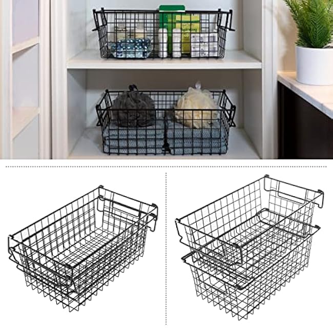 Home-Complete Set of 2 Storage Bins for Kitchen and Bathroom Organizer - Basket Set for Toy, Kitchen, Closet, and Bathroom Storage - Medium Shelf Organizers with Handles (Black)