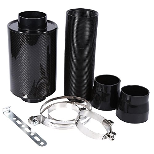 Intake Air Filter, Car Intake Induction Filter 3" Air Intake Carbon Fiber Box Cold Air Filter Feed Enclosed Intake Induction Pipe Hose Kit Air Intake Filter Induction Kit