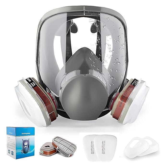 Image of Safety Full Face Gas Mask Respirator Reusable with Dual Filtration - Professional Protective Mask for Paint, Dust, Organic Vapors, Chemicals, Industrial Use (1 Pcs)