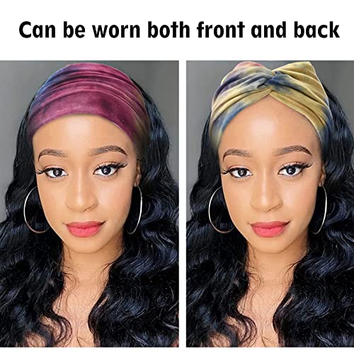 Carede Extra Wide Headbands For Women,Boho Headband Non Slip Tie Dye Head Wraps Thick Turban Head Band Twisted Criss Cross Bandana Headbands,Pack Of 6 #TOP3