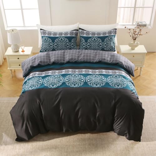 ForZzz® Hotel Quilt Cover Set,2000TC Soft Microfiber Bed Set Queen Size,3 Pieces Breathable Duvet/Donna Cover Set, 1 Quilt Cover Zipper Closure & 2 x Pillowcases(Queen,Bohemian)