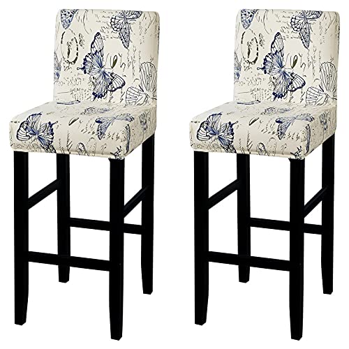 Image of SearchI Bar Stool Covers Set of 2, Stretch Washable Barstool Seat Covers, Counter Height Chair Covers for Kitchen Dining Room Cafe (Flowers Butterfly)