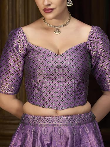 Image of PURVAJA Women's Kanjiwaram Semi-Stitched Lehenga choli