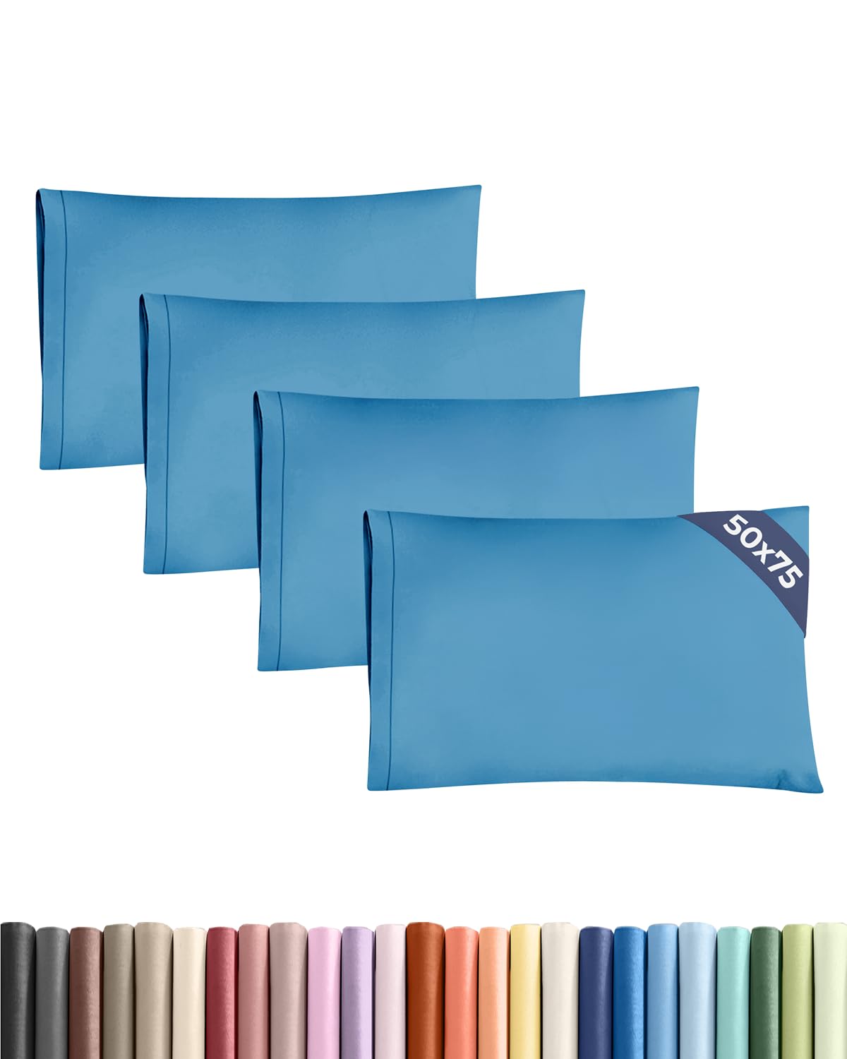 CGK 4 Pack Standard Size Denim Blue Pillow Cases 50x75 cm with Envelope Closure - Brushed Microfiber - Soft, Wrinkle & Fade Resistant - Breathable, Hypoallergenic & OEKO-TEX Standard 100 Certified