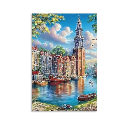 Impression sur toile scène de canal DHBANEIOK affiche decoration maison 60x90