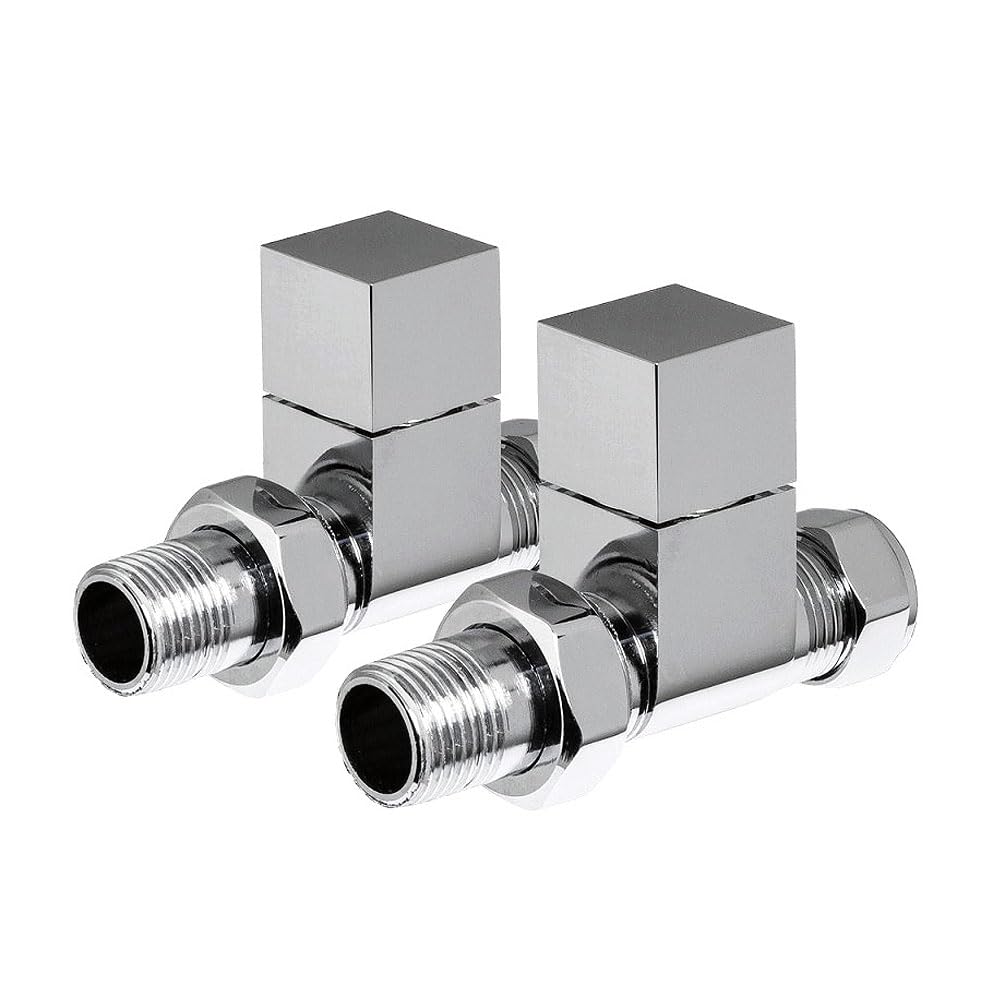 Ecospa Chrome- Straight Manual Square Radiator Valve - Straight - Chrome (Pair)