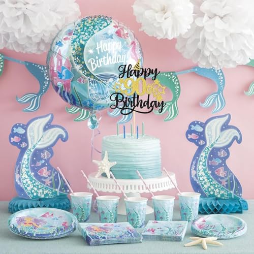 Image of Confetti! Glittering 90th Birthday Cake Topper with Star Hat - Cheers to 90 Years! Fabulous Cake Decorations for Elders 90th Birthday & Anniversary Party Supply