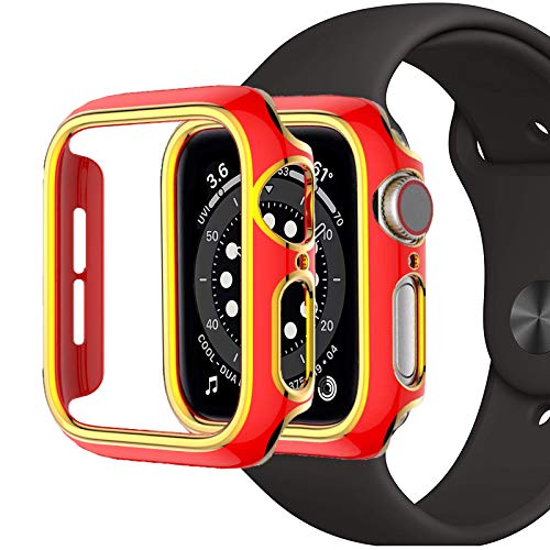 Miimall Compatible Apple Watch 40mm Case Hard PC Cover Plated Lightweight Double-Colors Shockproof Protector Case Cover for Apple Watch 40mm Series SE/6/5/4(Red Gold)