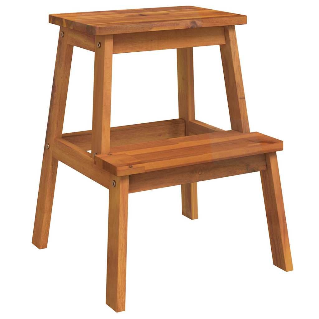 vidaXL Taburete 2 Peldaños Escalera Escalón Silla para Baño Cocina Salón Dormitorios Jardín Patio Madera Maciza de Acacia 40x38x50 cm