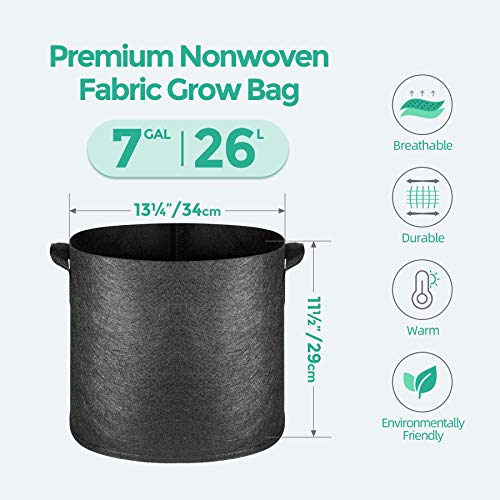 T4U Grow Bags with Handle 7 Gallon Pack of 5, Heavy Duty Nonwoven Smart Garden Pot Thickened Aeration Nursery Container Black for Outdoor Potato, Tomato, Chili, Carrot and Vegetables