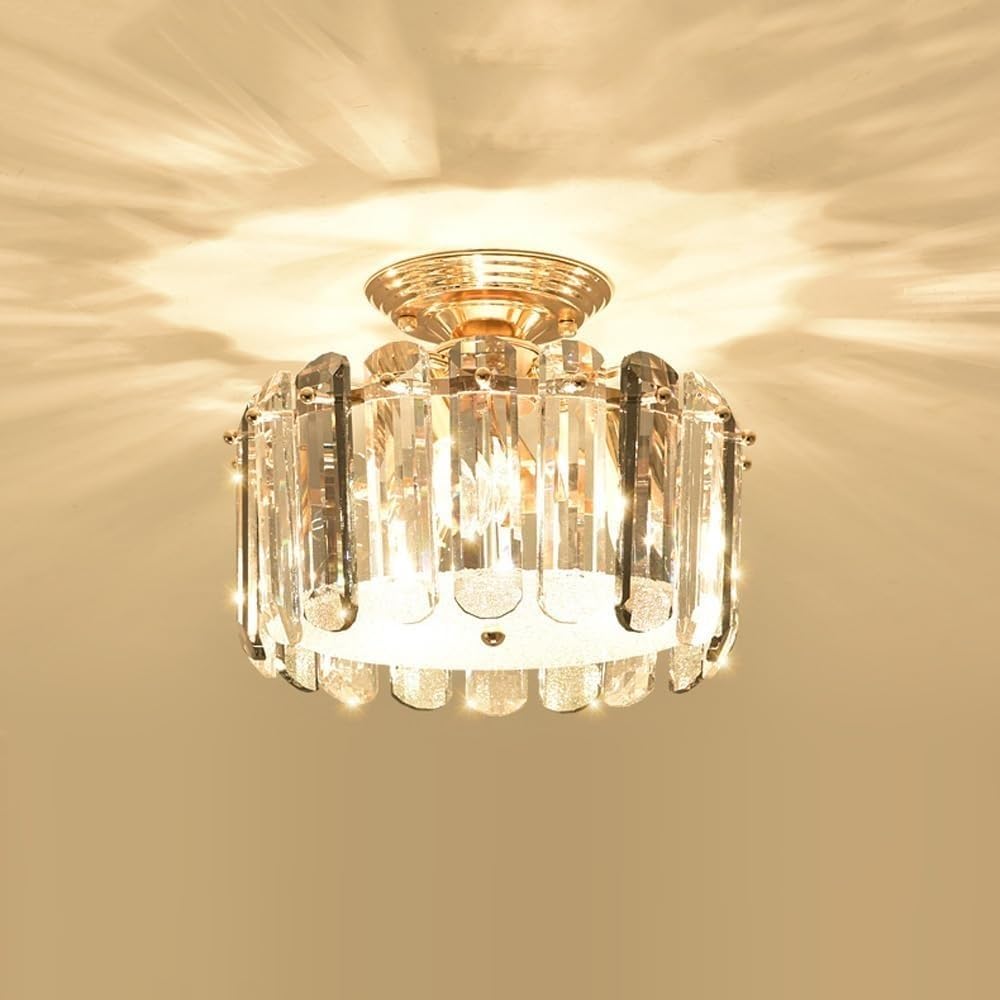 Abinlina Dimmable LED Crystal Chandelier - Black Gray Hanging Ceiling Light Fixture for Kitchen, Bathroom, and Hallway(Semi Flush Ceiling)