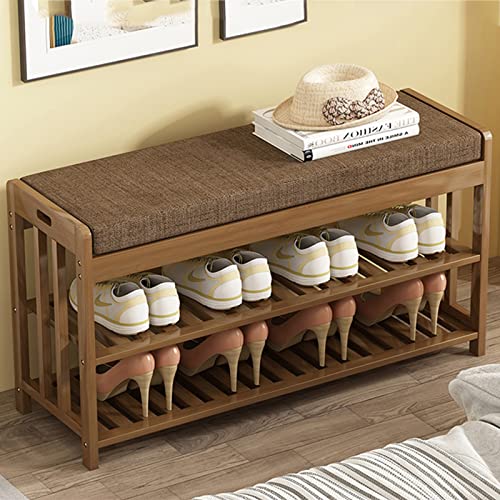 Banc à chaussures rembourré en bambou robuste et confortable pour ranger vos souliers