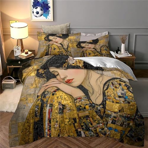 Linge de lit art rétro doré en microfibre de qualité supérieure - 6