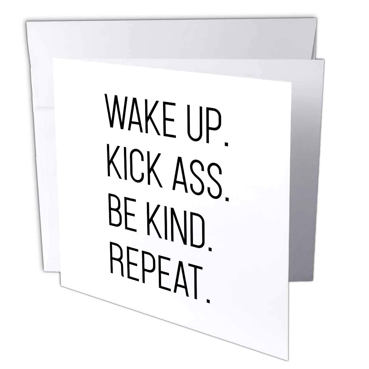 3dRose Tory Anne Collections Quotes - Wake Up Kick Ass Be Kind Repeat - 12 Greeting Cards with envelopes (gc_301743_2)