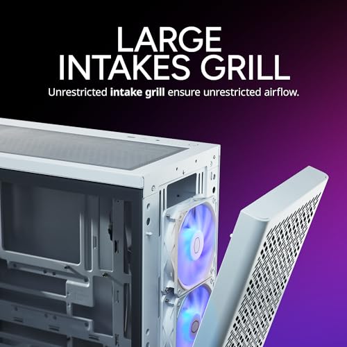 Image of Cooler Master Elite 502 White ATX High Airflow Minimalist PC Case, 410mm GPU Max, Compatible RTX 5090 RX 7090 XT, 360mm AIO Max, Type C, Tempered Glass, Triple 120mm aRGB Fan, Intakes Grill