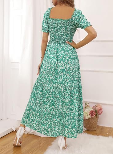 Image of ZESICA Women's 2026 Summer Boho Floral Print Dress Square Neck Ruffle Swing Beach Vacation Long Maxi Dresses