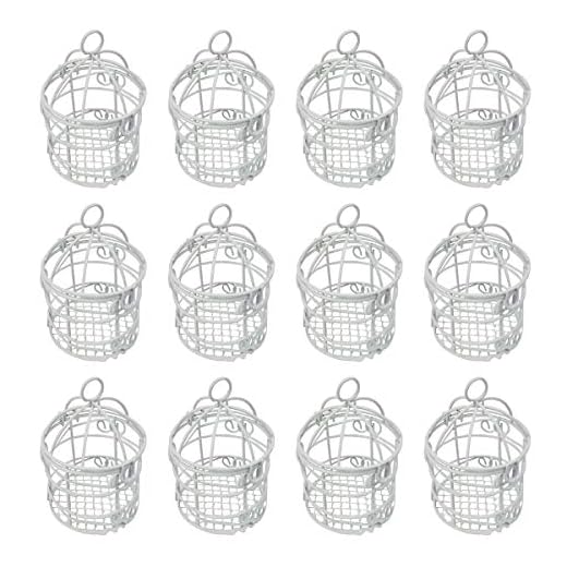 12 Jaulas Decorativas Pequeñas,Φ5.5x8cm,Color Blanco,Ideal Decoracion Para Boda de novios,Bautizos de niñas y niños-Blanco