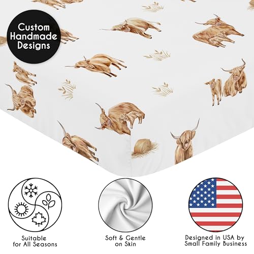 Image of Sweet Jojo Designs Fitted Baby Crib Sheets (Boho Highland Cow) for Boys or Girls, Infant Nursery, Toddler Room - Standard Size (Farm Animal, Bohemian, Watercolor, Rustic Farmhouse, Gender Neutral)